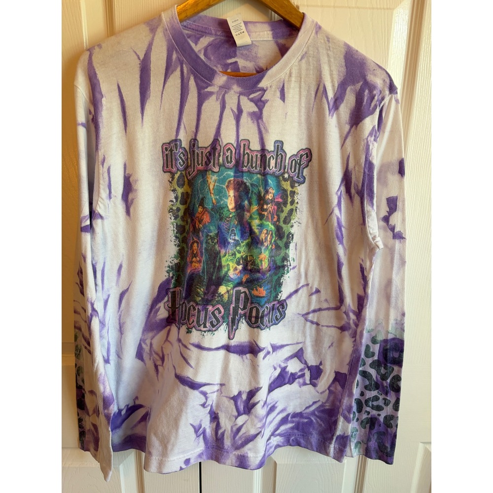 Tultex Hocus Pocus Tie Dye Long Sleeve Graphic Tee Purple White Large